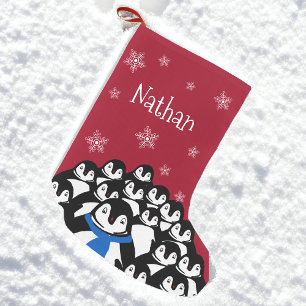 Calcetín Navideño Pequeño Familia Pingüino Personalizada