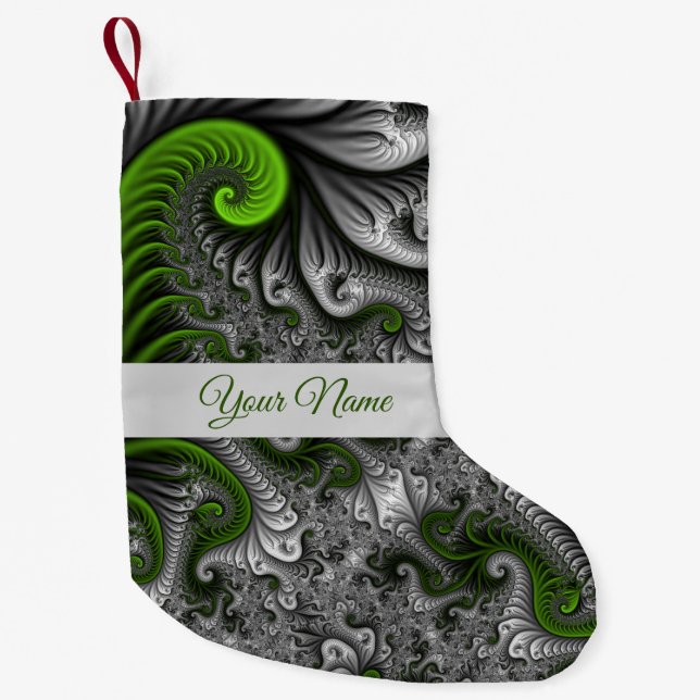 Calcetín Navideño Pequeño Fantasía World Green Grey Abstract Fractal Art Nam (Anverso)