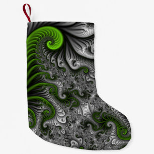 Calcetín Navideño Pequeño Fantasy World Green And Gray Abstract Fractal Art