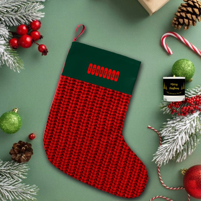 Calcetín Navideño Pequeño Faux Sweater Knit Custom Name  (Subido por el creador)