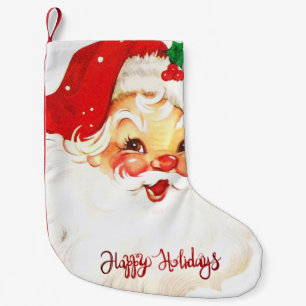 Calcetín Navideño Pequeño Felices fiestas, Santa Claus Retro
