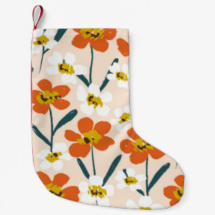 Calcetín Navideño Pequeño Felices flores pintadas en seco sin fisuras Vintag