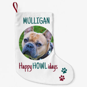 Calcetín Navideño Pequeño Felices HOWLidays Mascota de Navidades rojos verde