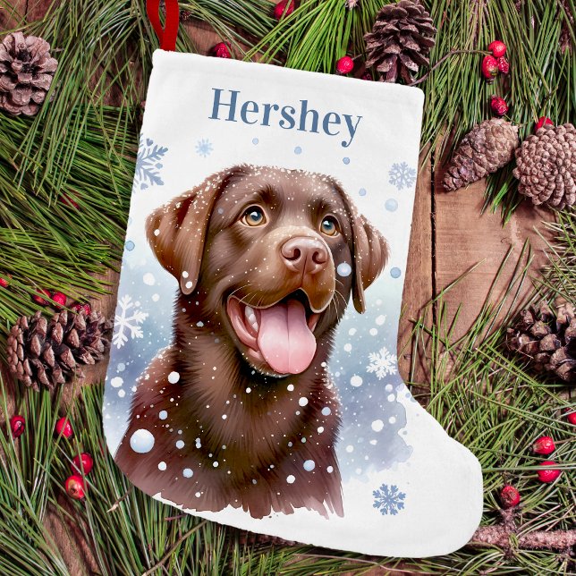 Calcetín Navideño Pequeño Feliz Chocolate Labrador Recuperar Perro con Copas (Subido por el creador)