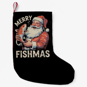 Calcetín Navideño Pequeño Feliz Fishmas Divertida Navidad Santa Claus Pesca 