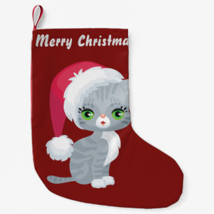 Calcetín Navideño Pequeño Feliz Gato de Navidad en llamas