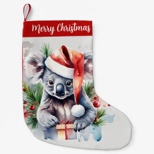 Calcetín Navideño Pequeño Feliz Gorra de Navidad Festividad Koala -