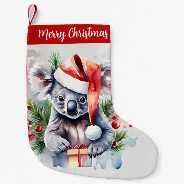 Calcetín Navideño Pequeño Feliz Gorra de Navidad Festividad Koala - (Anverso)