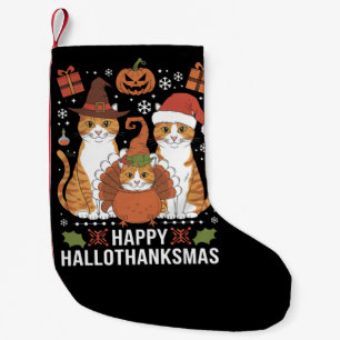 Calcetín Navideño Pequeño Feliz Hallothanksmas Gatos Halloween Navidad 