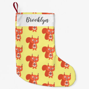 Calcetín Navideño Pequeño Feliz ilustracion de personalizado de ardilla roja