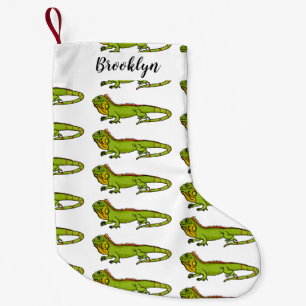 Calcetín Navideño Pequeño Feliz ilustracion personalizado de iguana verde