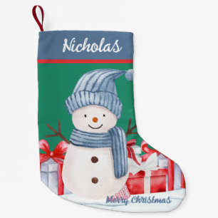 Calcetín Navideño Pequeño Feliz invierno azul con Feliz Navidad