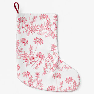 Calcetín Navideño Pequeño Feliz Navidad acuarela Floral Navidad Rojo