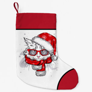 Calcetín Navideño Pequeño Feliz Navidad al gato blanco