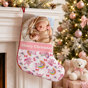 Calcetín Navideño Pequeño Feliz Navidad Bebé Foto Unicornio