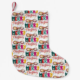 Calcetín Navideño Pequeño Feliz Navidad Coquette Preppy Lazo Navidad