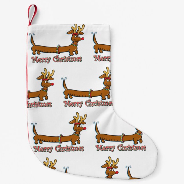 Calcetín Navideño Pequeño Feliz Navidad Dachshund (Anverso)