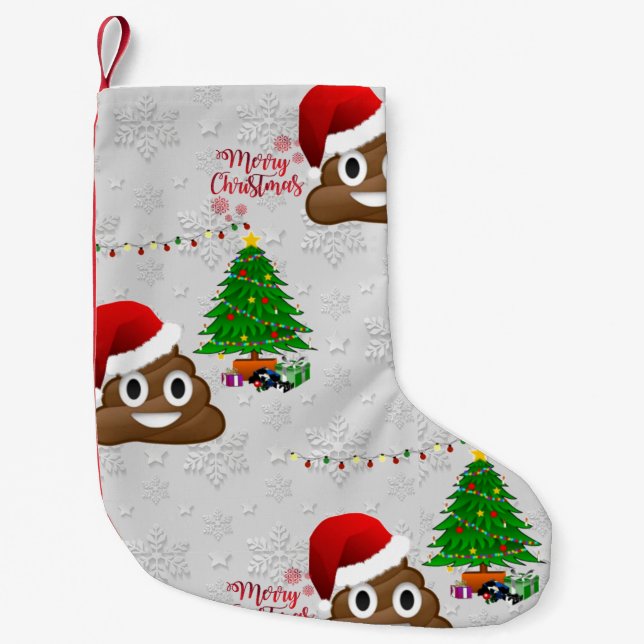 Calcetín Navideño Pequeño feliz navidad emoji poo (Anverso)