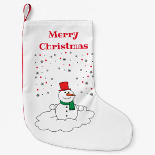 Calcetín Navideño Pequeño Feliz Navidad, familia Snowman Snowflakes White