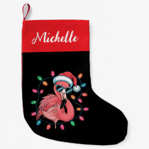 Calcetín Navideño Pequeño Feliz Navidad Flamenco Rosa Personalizado