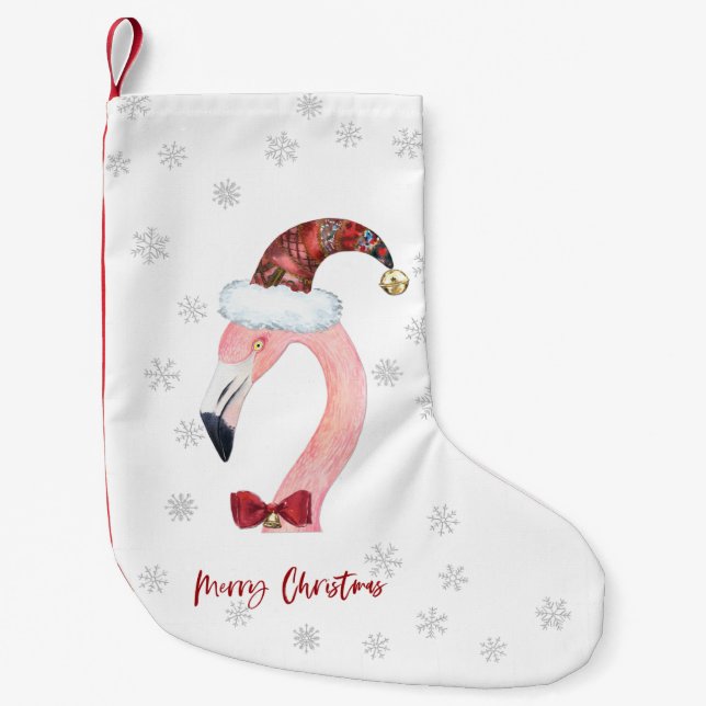 Calcetín Navideño Pequeño Feliz Navidad Flamingo Santa Navidades modernos (Anverso)