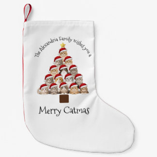 Calcetín Navideño Pequeño Feliz Navidad Gatuna Personalizada Familia Navidad