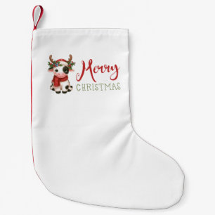 Calcetín Navideño Pequeño Feliz Navidad linda vaca