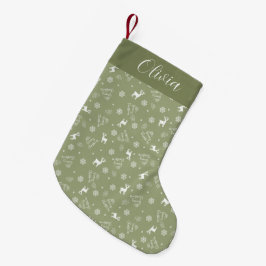 Calcetín Navideño Pequeño Feliz Navidad Minimalista Verde