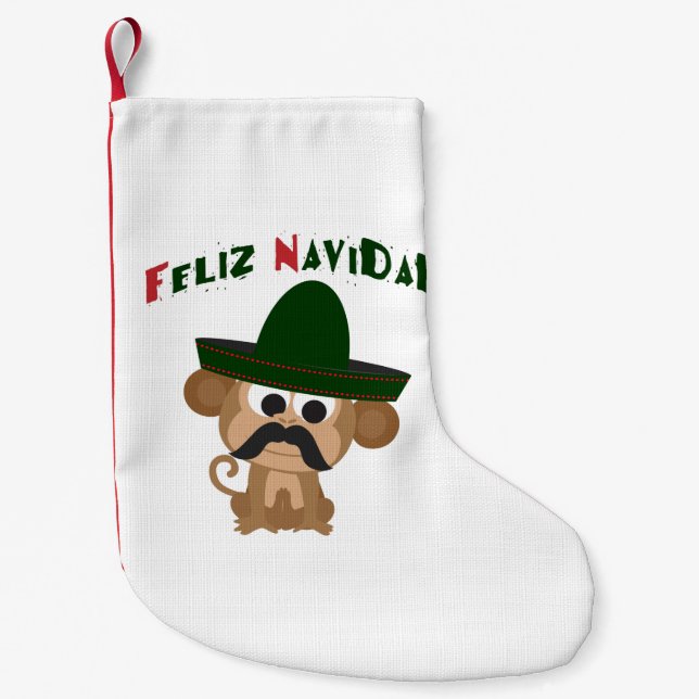 Calcetín Navideño Pequeño ¡Feliz Navidad! Mono chiflado (Anverso)