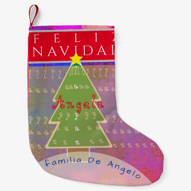 Calcetín Navideño Pequeño "Feliz Navidad" Nombre y mensaje personalizados (Anverso)