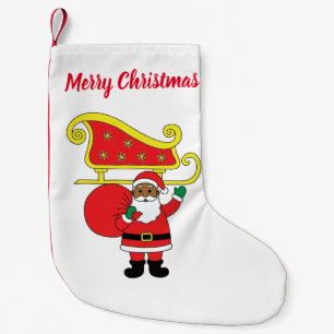Calcetín Navideño Pequeño Feliz Navidad Papá Noel afroamericano