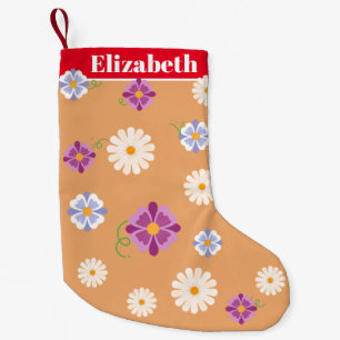 Calcetín Navideño Pequeño Feliz Navidad Patrón de Flor de Daisy Nombre Perso
