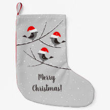 Feliz Navidad Red Santa Hat Birds Nieve