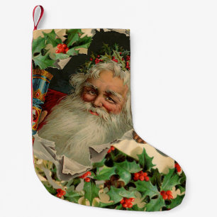 Calcetín Navideño Pequeño Feliz Navidad Santa Claus Clásico antiguo