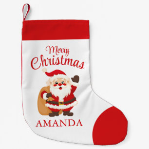 Calcetín Navideño Pequeño Feliz Navidad Santa Dibujo Animado Simple Rojo