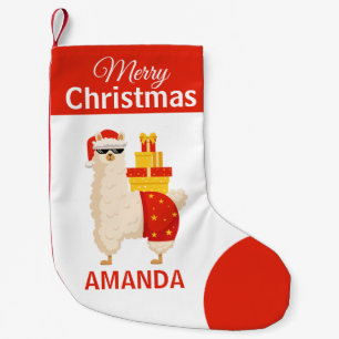 Calcetín Navideño Pequeño Feliz Navidad Santa Llama Roja Divertida Linda