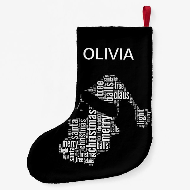 Calcetín Navideño Pequeño Feliz Navidad: Santa Tipografía Blanca y Negra (Reverso)