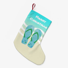 Calcetín Navideño Pequeño Feliz Navidad Tropical Fish Beach Waves Sandalias