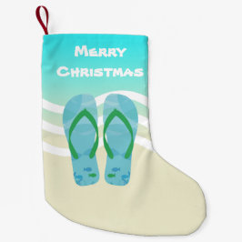 Calcetín Navideño Pequeño Feliz Navidad Tropical Fish Beach Waves Sandalias