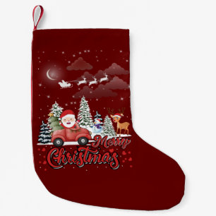 Calcetín Navideño Pequeño Feliz Navidad Vintage Red Santa Camión Regalos