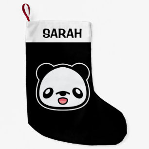 Calcetín Navideño Pequeño Feliz Panda Kawaii Con Nombre Personalizado