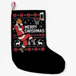 Calcetín Navideño Pequeño Feliz Swishmas Baloncesto Feo Navidad Xmas