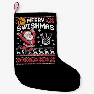 Calcetín Navideño Pequeño Feliz Swishmas Baloncesto Feo Navidad Xmas 