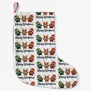 Calcetín Navideño Pequeño Feliz Woofmas Perro Pata Navidad Luces Divertidas