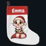 Calcetín Navideño Pequeño Ferret Merry Christmas Winter Animals Cute Ferrets<br><div class="desc">El Ferret para Navidades con luces de hadas. Animales divertidos con luces y gorras de amigos para las vacaciones. Los hurones son animales dulces y perfectos para los Navidades. Perfecto para sus hijos en la temporada de navidades.</div>