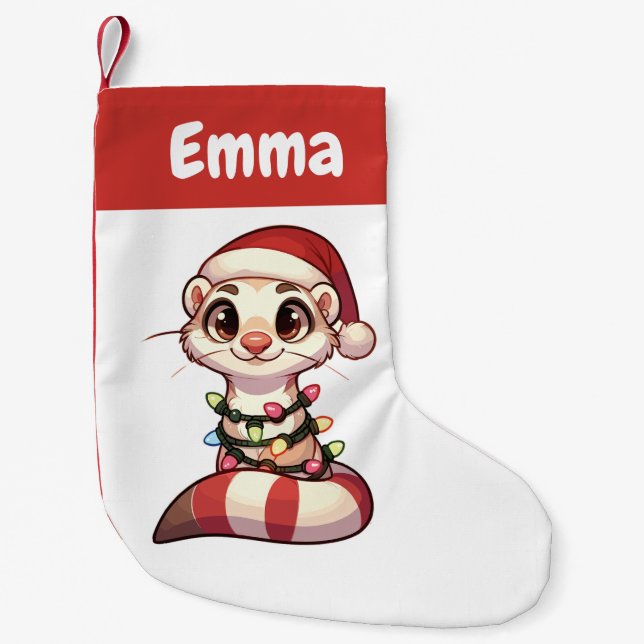 Calcetín Navideño Pequeño Ferret Merry Christmas Winter Animals Cute Ferrets (Anverso)