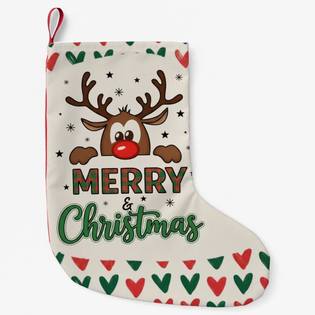 Calcetín Navideño Pequeño Festive Reindeer Christmas Stocking _Modern  (Anverso)