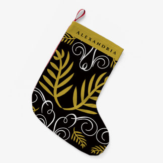 Calcetín Navideño Pequeño Festividad Foliage Gold Art Deco Moda Vintage