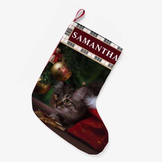 Calcetín Navideño Pequeño Festividad Mascota gato Navidades de foto (Frente (Colgado))