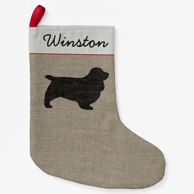 Calcetín Navideño Pequeño Festividad personalizada de Sussex Spaniel Dog Sil (Anverso)